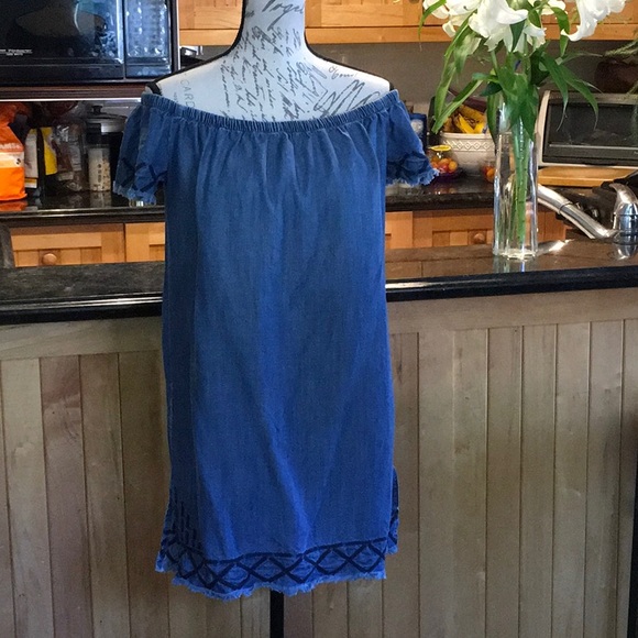 Bella Dahl Chambray Off Shoulder Mini Dress, S - Picture 2 of 8